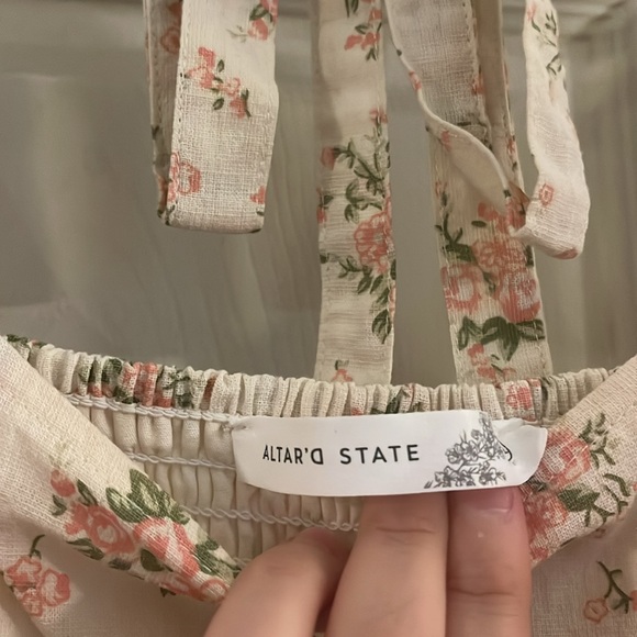 Altar'd State Cream Tan Puff Sleeve Sundress - Picture 2 of 7